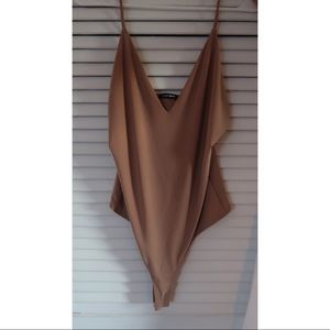 Tan nude thong bodysuit with buttons FashionNova